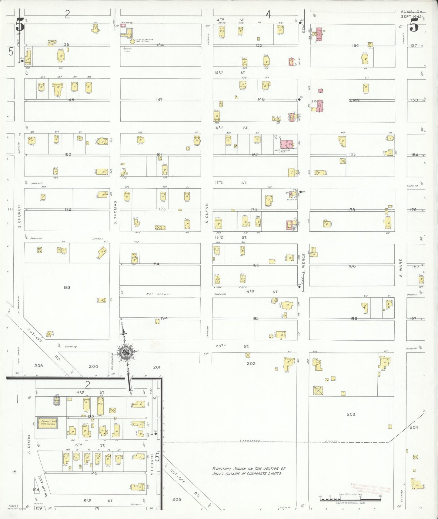 Sanborn Fire Insurance Map from Alma, Bacon County, Georgia (1942), Sheet #0005 - Complete Map Set gallery image, historic Sanborn map, vintage wall art, Georgia Georgia