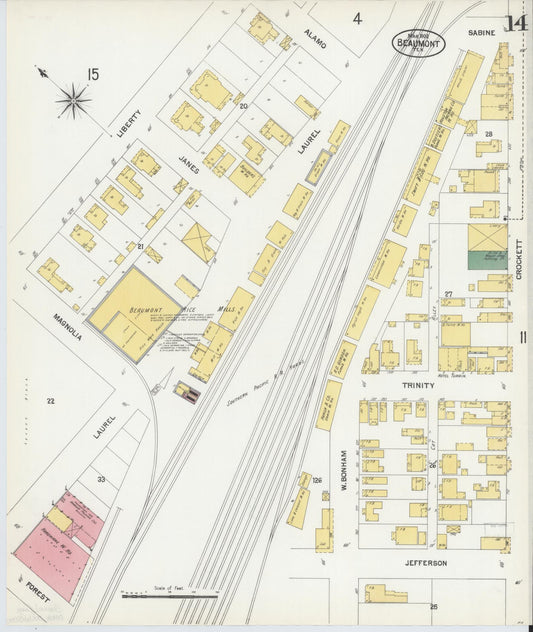 Sanborn Fire Insurance Map from Beaumont, Jefferson County, Texas (1902), Sheet #0014 - Historic Sanborn Fire Insurance Map Print, vintage old map wall art, antique decor, genealogy gift, Texas Texas map