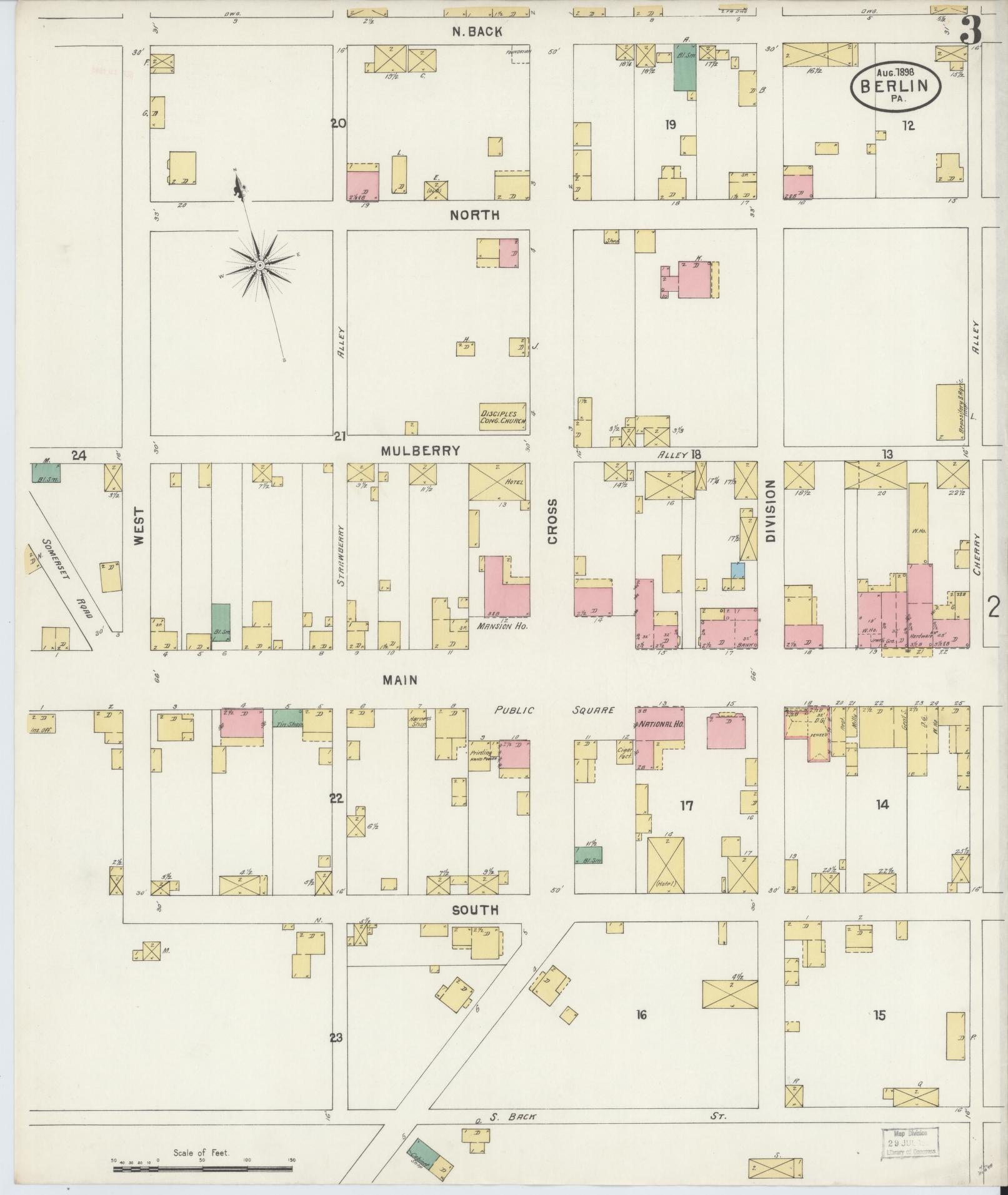 Sanborn Fire Insurance Map from Berlin, Somerset County, Pennsylvania (1898), Sheet #0003 - Historic Sanborn Fire Insurance Map Print, vintage old map wall art, antique decor, genealogy gift, Pennsylvania Pennsylvania map