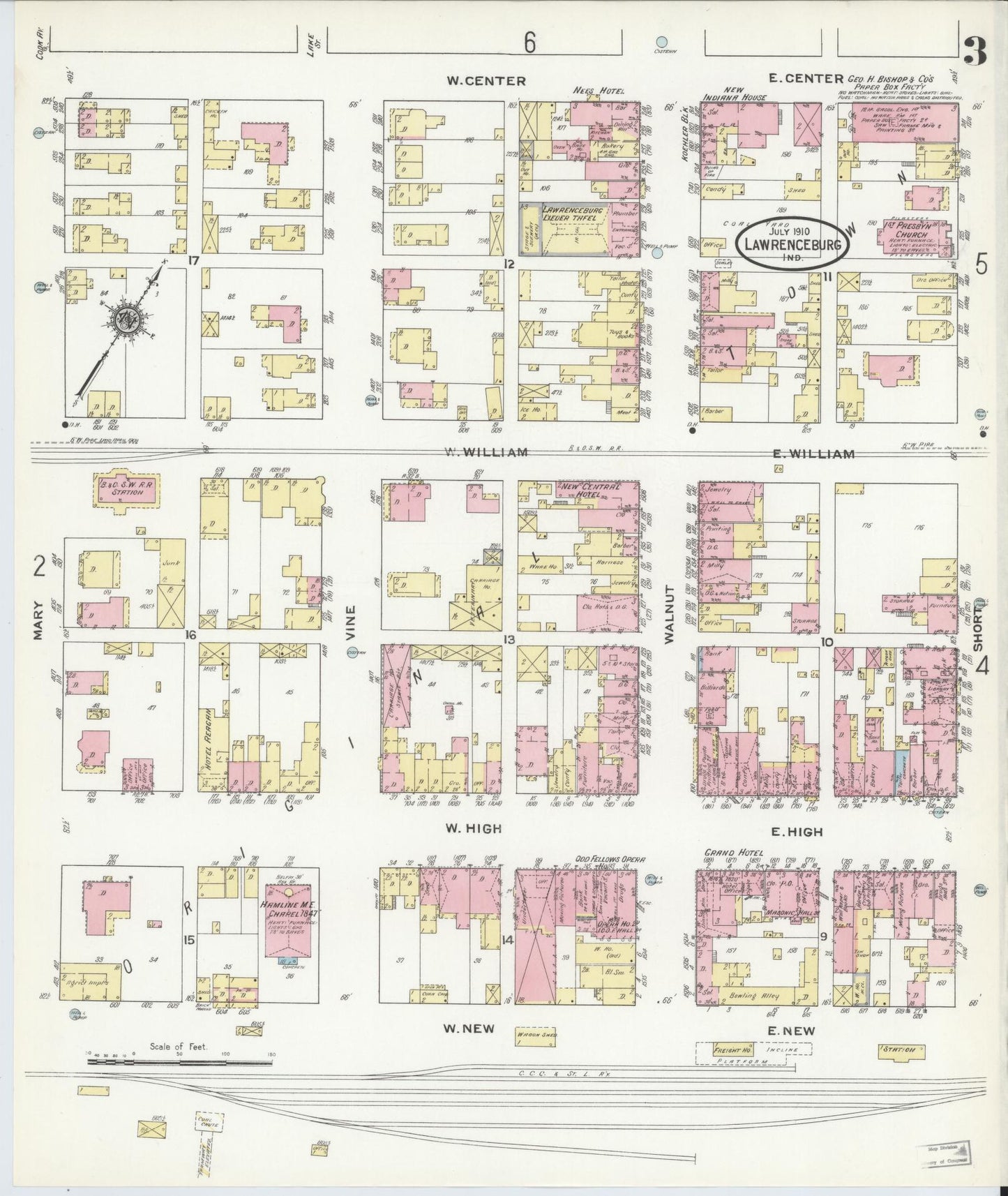 Sanborn Fire Insurance Map from Lawrenceburg, Dearborn County, Indiana (1910), Sheet #0003 - Complete Map Set gallery image, historic Sanborn map, vintage wall art, Indiana Indiana