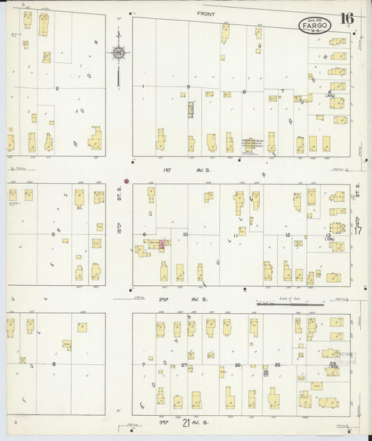 Sanborn Fire Insurance Map from Fargo, Cass County, North Dakota (1916), Sheet #0016 - Historic Sanborn Fire Insurance Map Print, vintage old map wall art, antique decor, genealogy gift, North Dakota North Dakota map