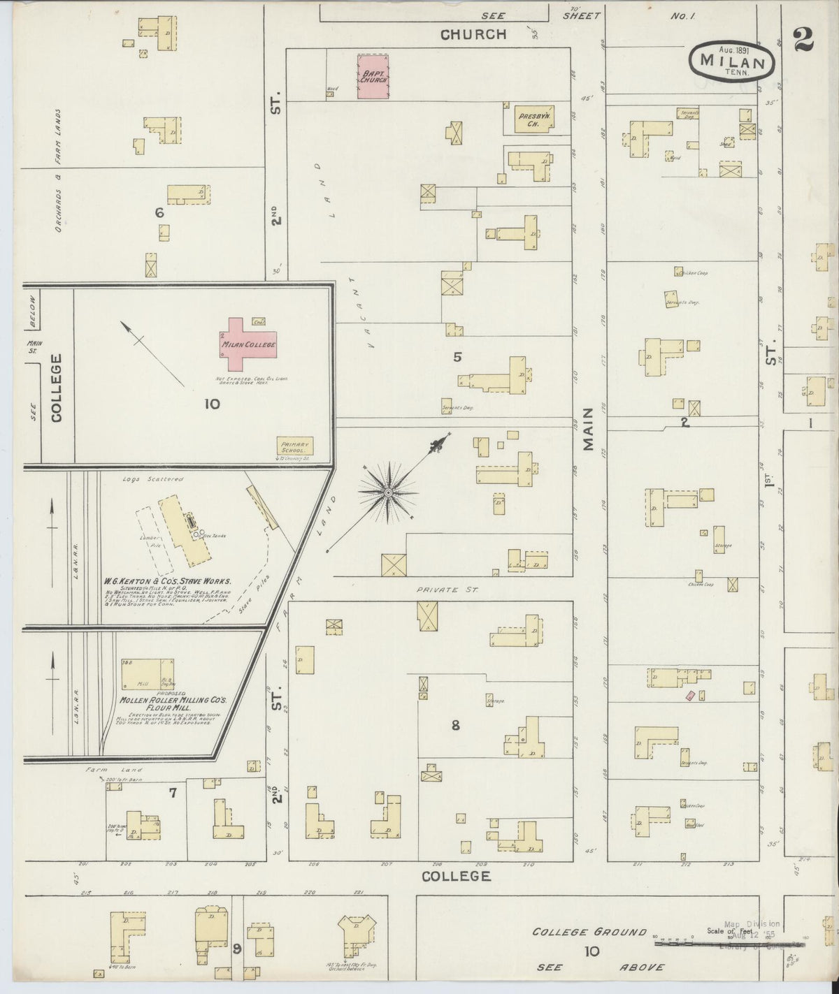 Sanborn Fire Insurance Map from Milan, Gibson County, Tennessee (1891), Sheet #0002 - Complete Map Set gallery image, historic Sanborn map, vintage wall art, Tennessee Tennessee