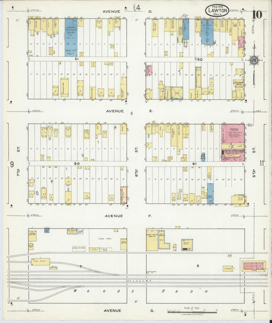 Sanborn Fire Insurance Map from Lawton, Comanche County, Oklahoma (1918), Sheet #0010 - Historic Sanborn Fire Insurance Map Print, vintage old map wall art, antique decor, genealogy gift, Oklahoma Oklahoma map