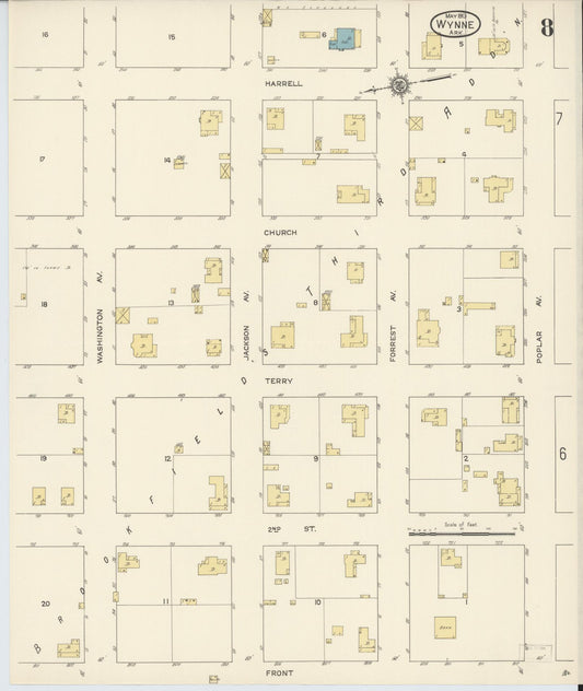 Sanborn Fire Insurance Map from Wynne, Cross County, Arkansas (1913), Sheet #0008 - Historic Sanborn Fire Insurance Map Print, vintage old map wall art, antique decor, genealogy gift, Arkansas Arkansas map
