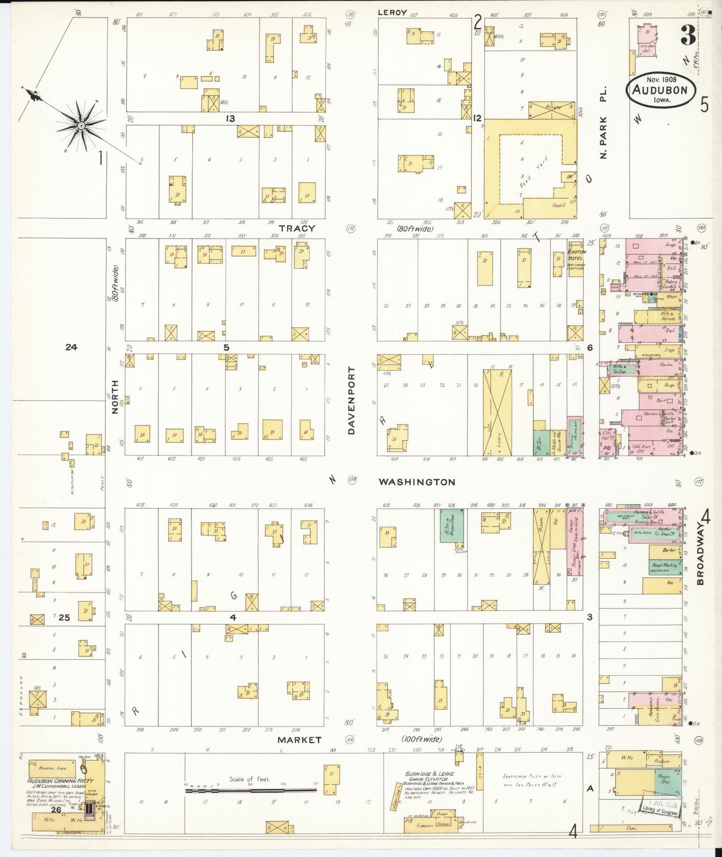 Sanborn Fire Insurance Map from Audubon, Audubon County, Iowa (1908), Sheet #0003 - Historic Sanborn Fire Insurance Map Print, vintage old map wall art