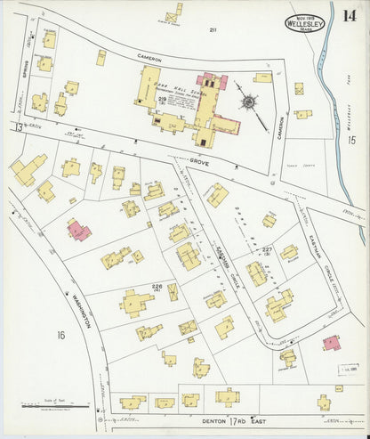 Sanborn Fire Insurance Map from Wellesley, Norfolk County, Massachusetts (1919), Sheet #0014 - Historic Sanborn Fire Insurance Map Print, vintage old map wall art, antique decor, genealogy gift, Massachusetts Massachusetts map