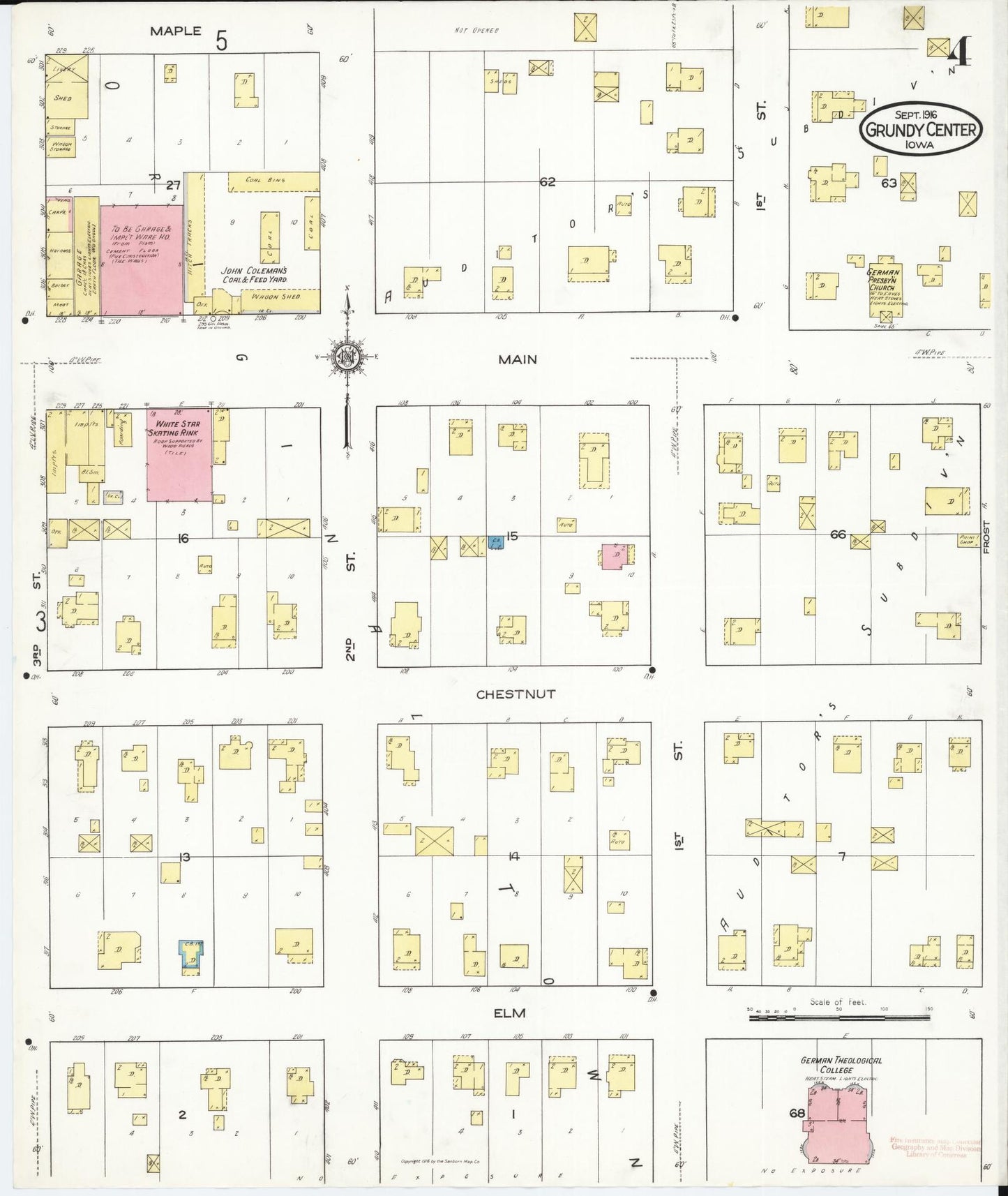 Sanborn Fire Insurance Map from Grundy Center, Grundy County, Iowa (1916), Sheet #0004 - Historic Sanborn Fire Insurance Map Print, vintage old map wall art