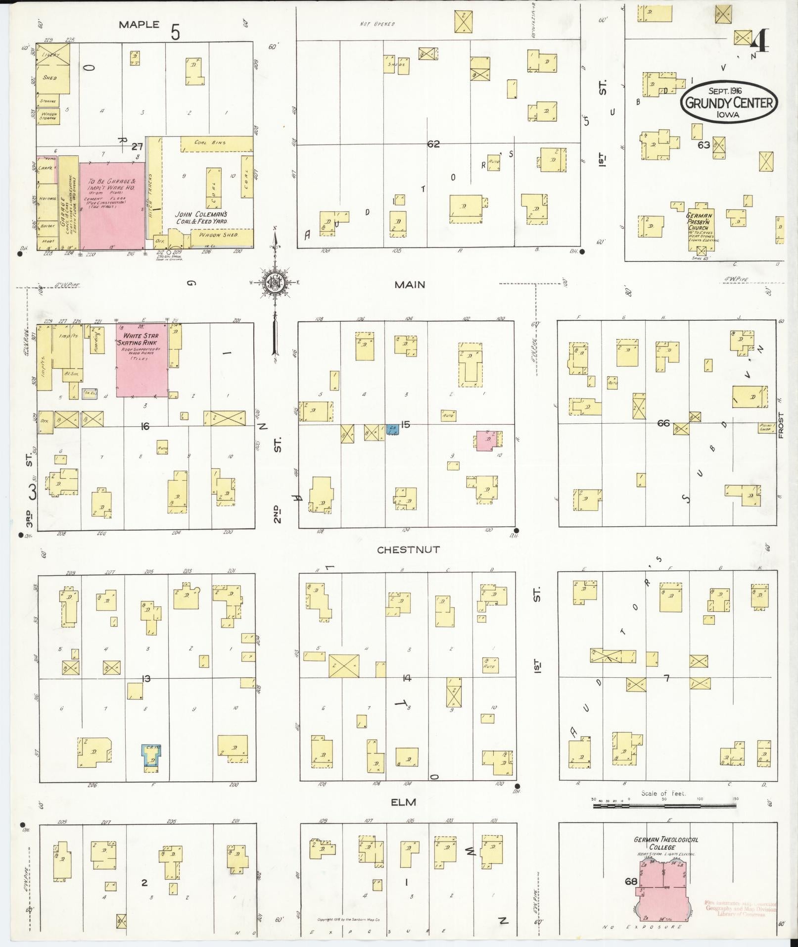 Sanborn Fire Insurance Map from Grundy Center, Grundy County, Iowa (1916), Sheet #0004 - Historic Sanborn Fire Insurance Map Print, vintage old map wall art
