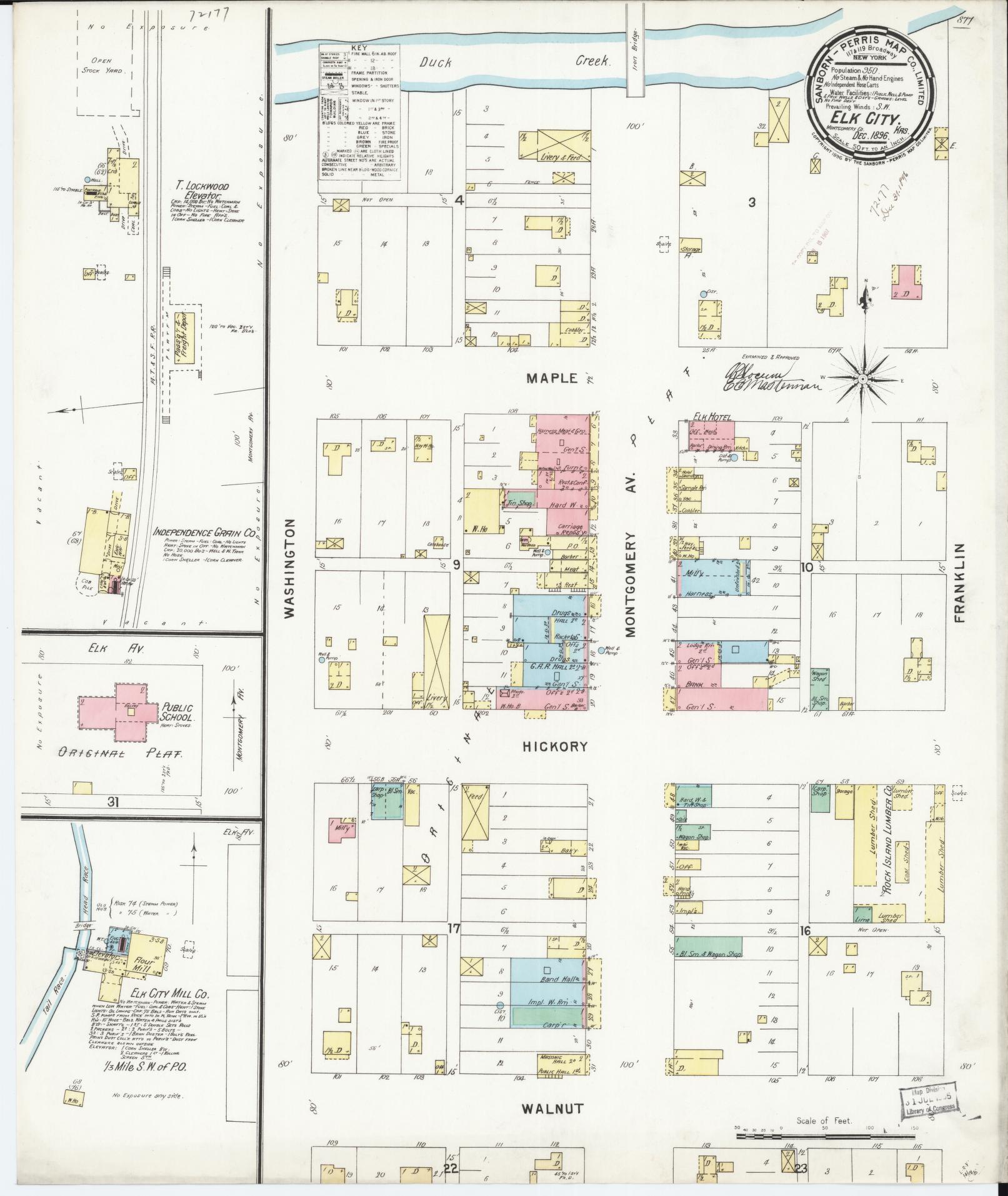 Sanborn Fire Insurance Map from Elk City, Montgomery County, Kansas (1896), Sheet #0001 - Historic Sanborn Fire Insurance Map Print, vintage old map wall art, antique decor, genealogy gift, Kansas Kansas map