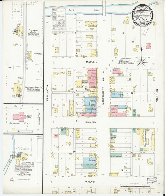 Sanborn Fire Insurance Map from Elk City, Montgomery County, Kansas (1896), Sheet #0001 - Historic Sanborn Fire Insurance Map Print, vintage old map wall art, antique decor, genealogy gift, Kansas Kansas map