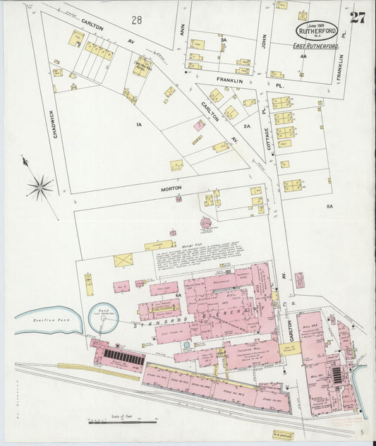 Sanborn Fire Insurance Map from Rutherford, Bergen County, New Jersey (1909), Sheet #0027 - Historic Sanborn Fire Insurance Map Print, vintage old map wall art, antique decor, genealogy gift, New Jersey New Jersey map