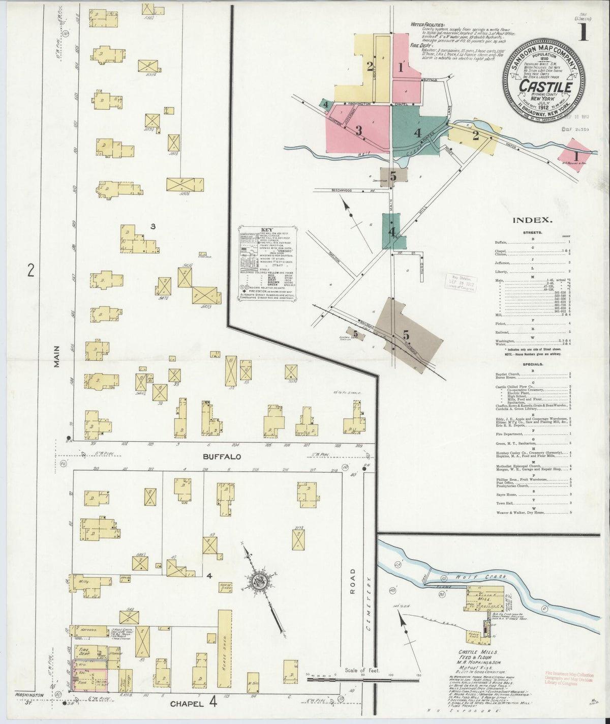 Sanborn Fire Insurance Map from Castile, Wyoming County, New York (1912), Sheet #0001 - Complete Map Set gallery image, historic Sanborn map, vintage wall art, Castile Wyoming