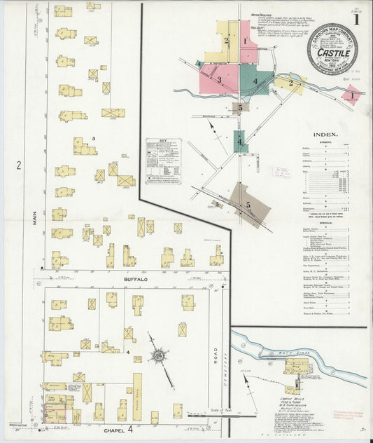 Sanborn Fire Insurance Map from Castile, Wyoming County, New York (1912), Sheet #0001 - Complete Map Set gallery image, historic Sanborn map, vintage wall art, Castile Wyoming