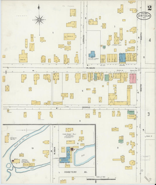 Sanborn Fire Insurance Map from Dryden, Tompkins County, New York (1887), Sheet #0002 - Historic Sanborn Fire Insurance Map Print, vintage old map wall art, antique decor, genealogy gift, New York New York map