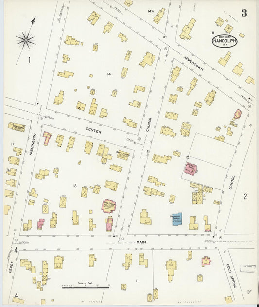 Sanborn Fire Insurance Map from Randolph, Cattaraugus County, New York (1907), Sheet #0003 - Historic Sanborn Fire Insurance Map Print, vintage old map wall art, antique decor, genealogy gift, New York New York map