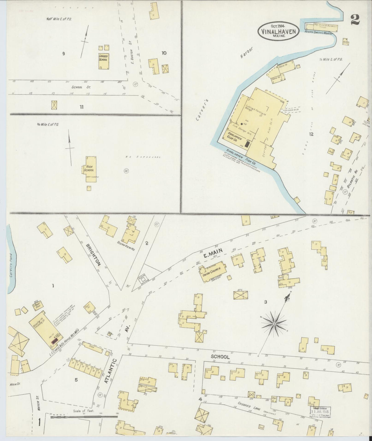 Sanborn Fire Insurance Map from Vinalhaven, Knox County, Maine (1904), Sheet #0002 - Complete Map Set gallery image, historic Sanborn map, vintage wall art, Maine Maine