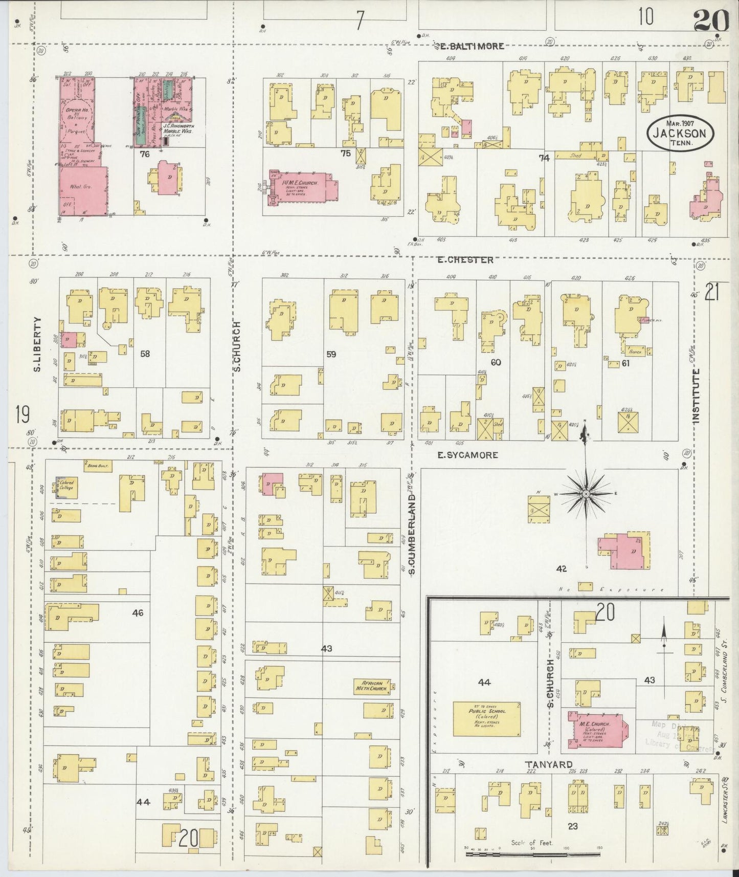 Sanborn Fire Insurance Map from Jackson, Madison County, Tennessee (1907), Sheet #0020 - Complete Map Set gallery image, historic Sanborn map, vintage wall art, Tennessee Tennessee