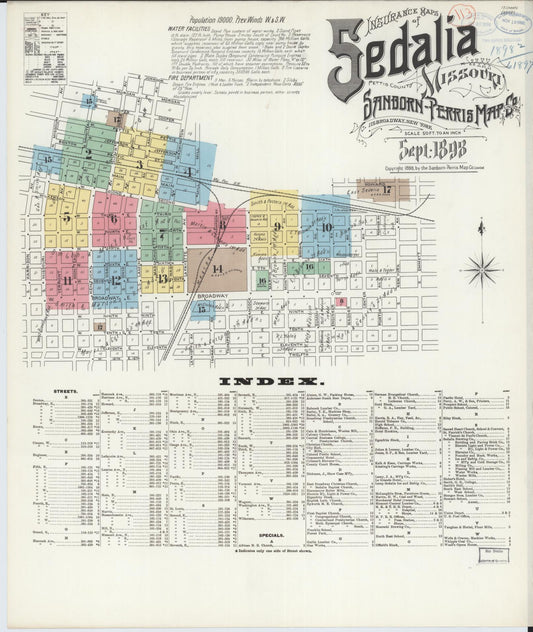 Sanborn Fire Insurance Map from Sedalia, Pettis County, Missouri. (1898) – Historic Sanborn Fire Insurance Map Print