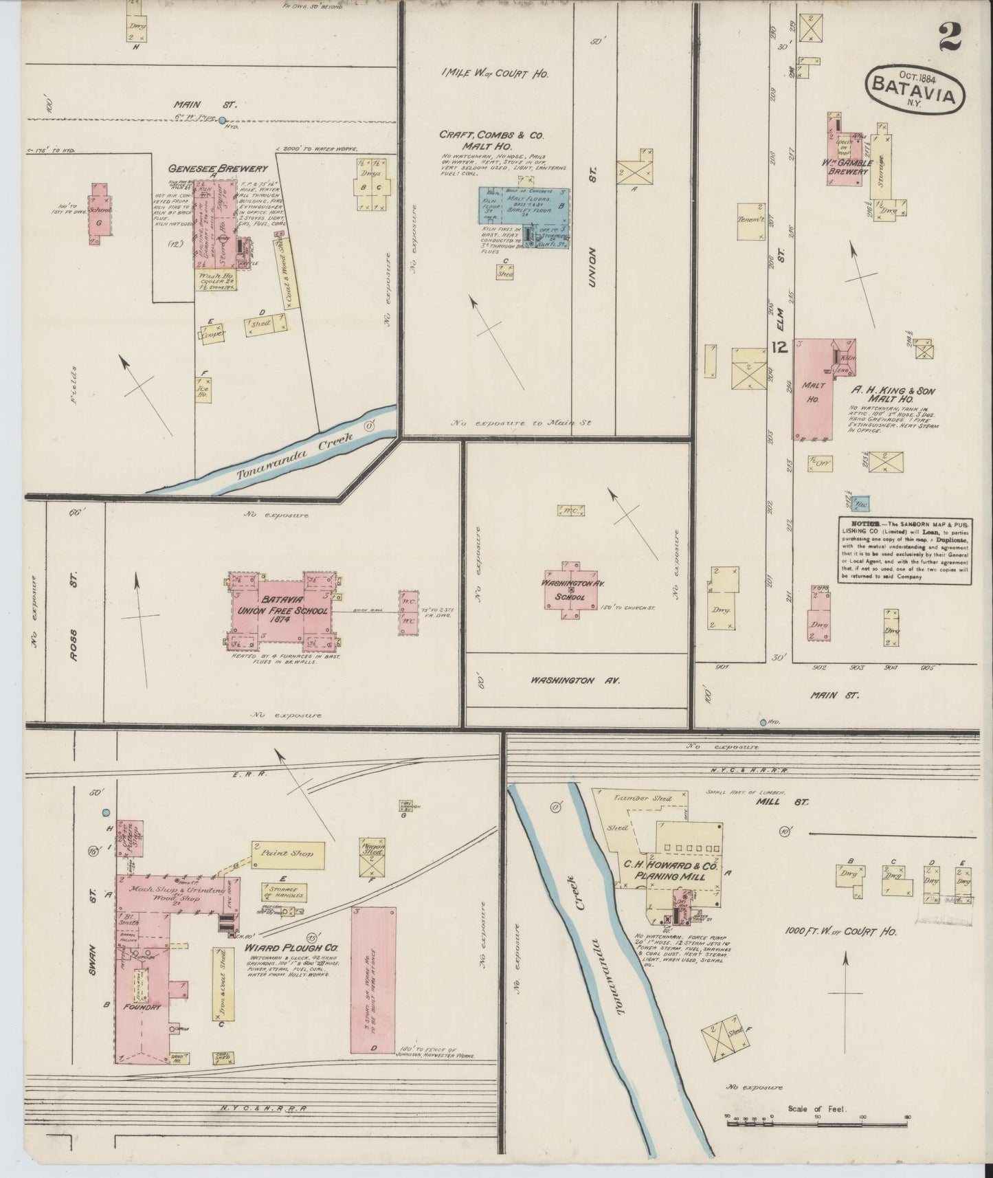 Sanborn Fire Insurance Map from Batavia, Genesee County, New York (1884), Sheet #0002 - Complete Map Set gallery image, historic Sanborn map, vintage wall art, New York New York