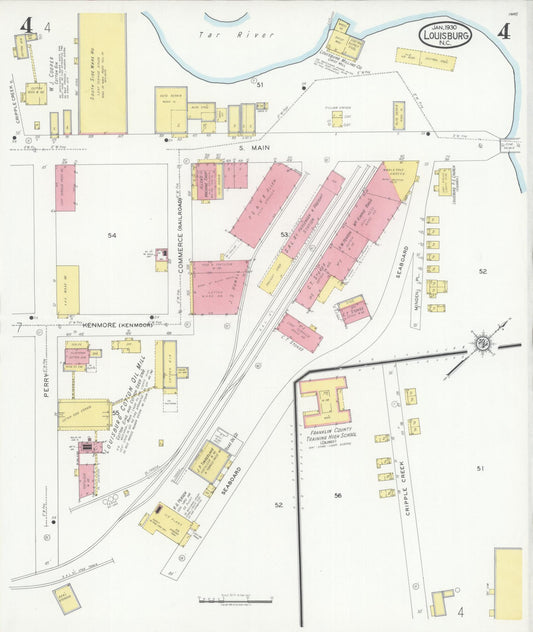 Sanborn Fire Insurance Map from Louisburg, Franklin County, North Carolina (1930), Sheet #0004 - Historic Sanborn Fire Insurance Map Print, vintage old map wall art, antique decor, genealogy gift, North Carolina North Carolina map