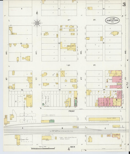 Sanborn Fire Insurance Map from Jamestown, Stutsman County, North Dakota (1898), Sheet #0003 - Historic Sanborn Fire Insurance Map Print, vintage old map wall art, antique decor, genealogy gift, North Dakota North Dakota map