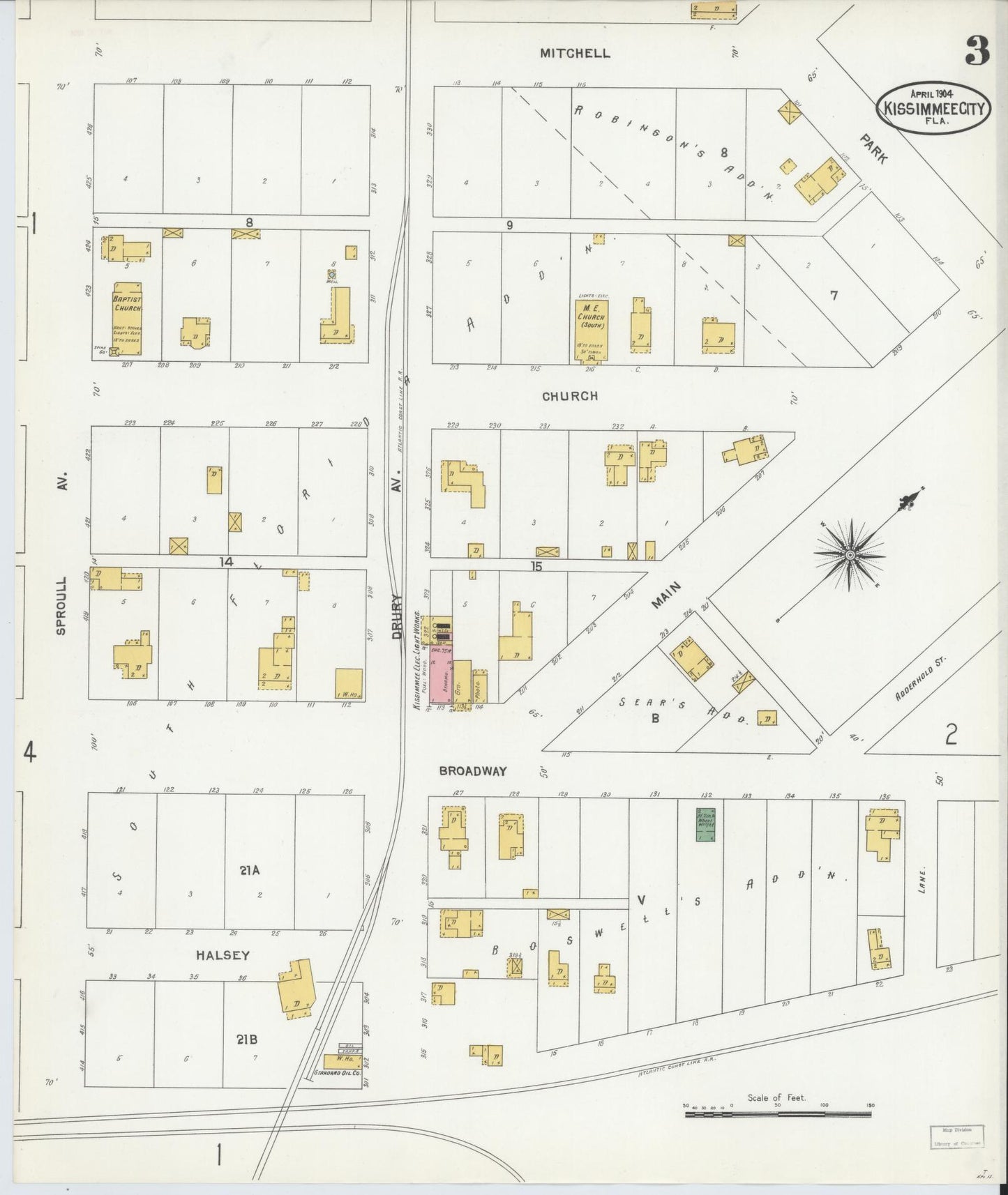 Sanborn Fire Insurance Map from Kissimmee, Osceola County, Florida (1904), Sheet #0003 - Complete Map Set gallery image, historic Sanborn map, vintage wall art, Florida Florida