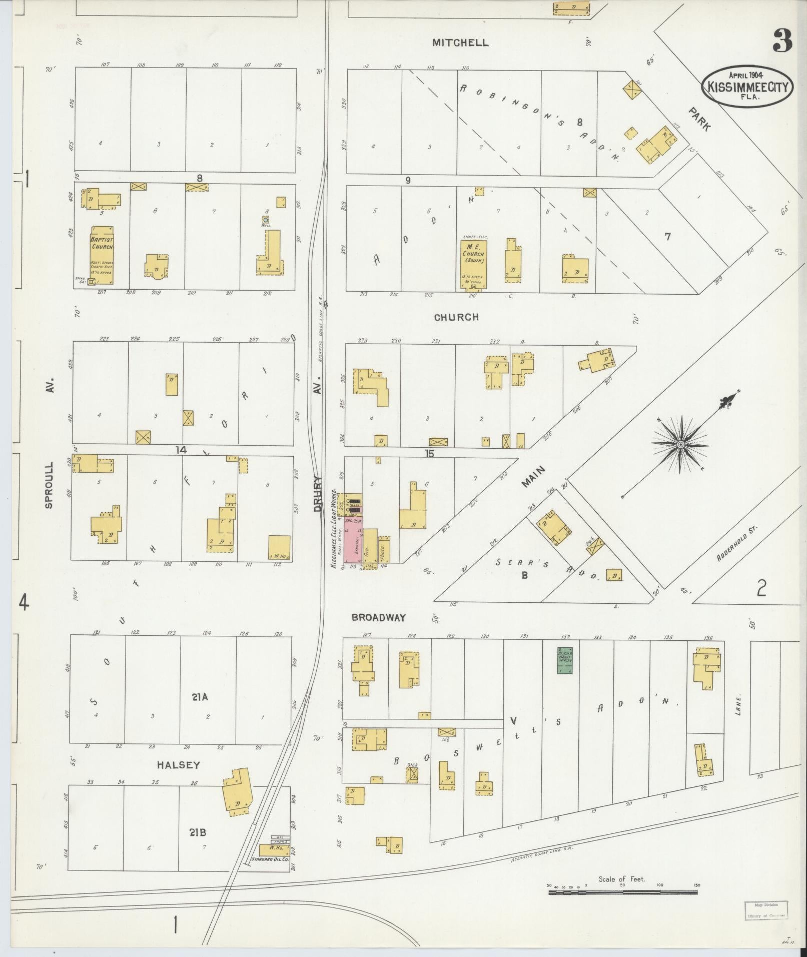 Sanborn Fire Insurance Map from Kissimmee, Osceola County, Florida (1904), Sheet #0003 - Complete Map Set gallery image, historic Sanborn map, vintage wall art, Florida Florida