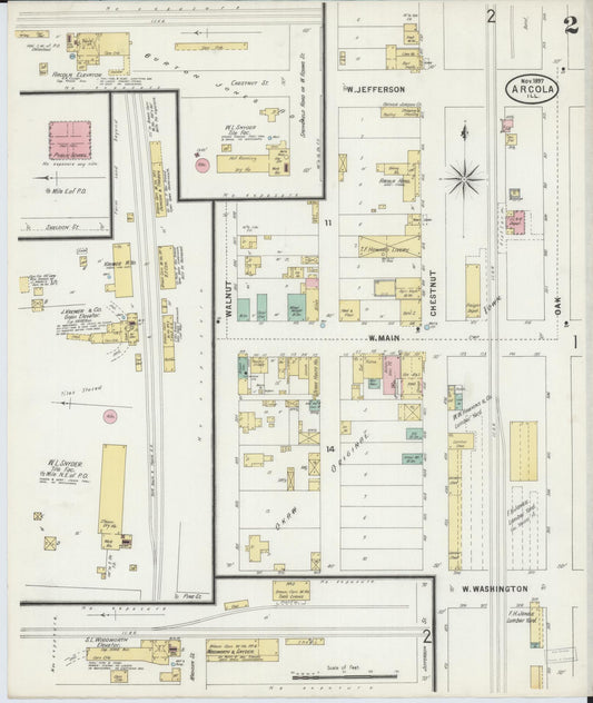 Sanborn Fire Insurance Map from Arcola, Douglas County, Illinois (1897), Sheet #0002 - Historic Sanborn Fire Insurance Map Print, vintage old map wall art, antique decor, genealogy gift, Illinois Illinois map