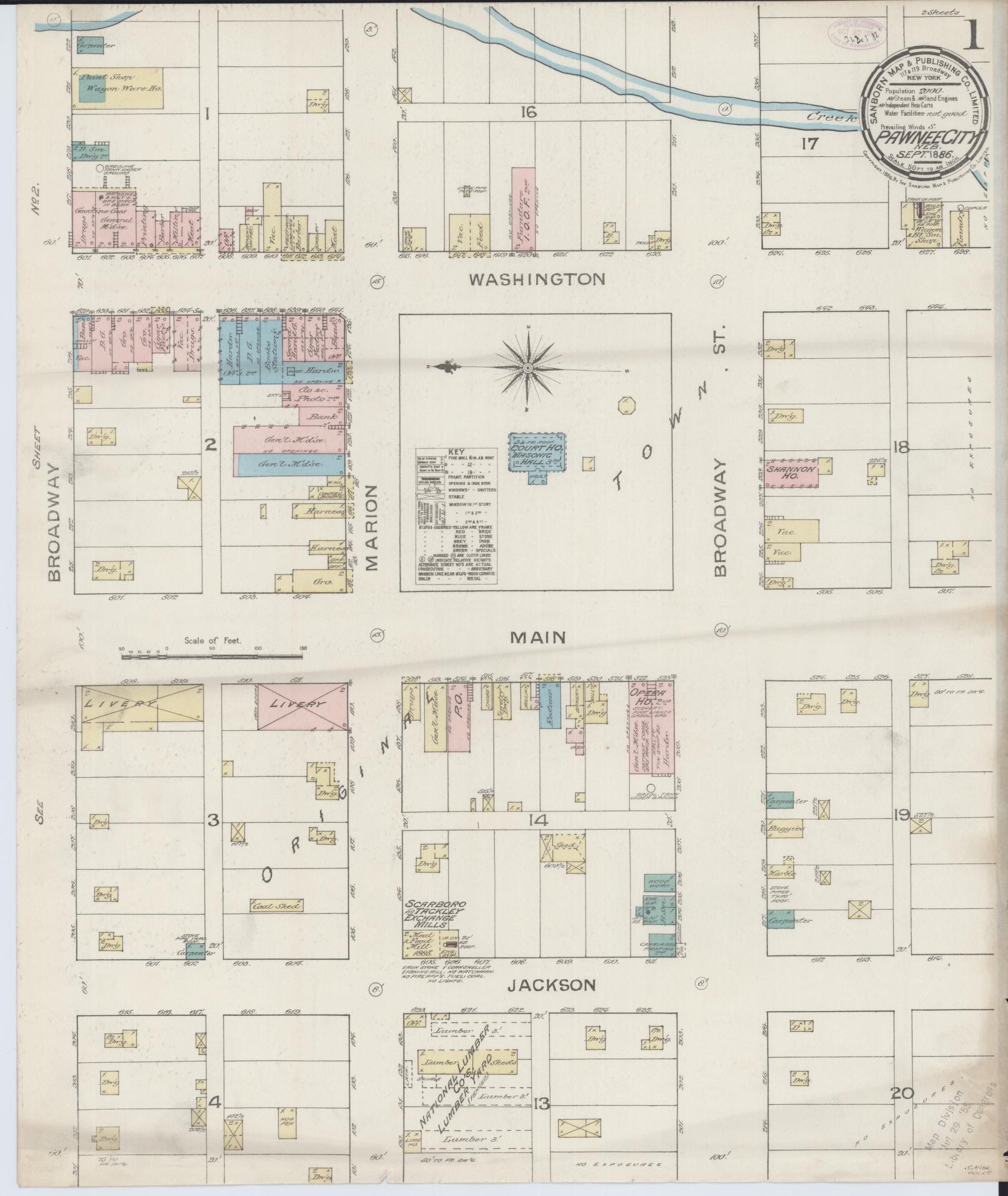 Sanborn Fire Insurance Map from Pawnee City, Pawnee County, Nebraska. (1886) – Historic Sanborn Fire Insurance Map Print