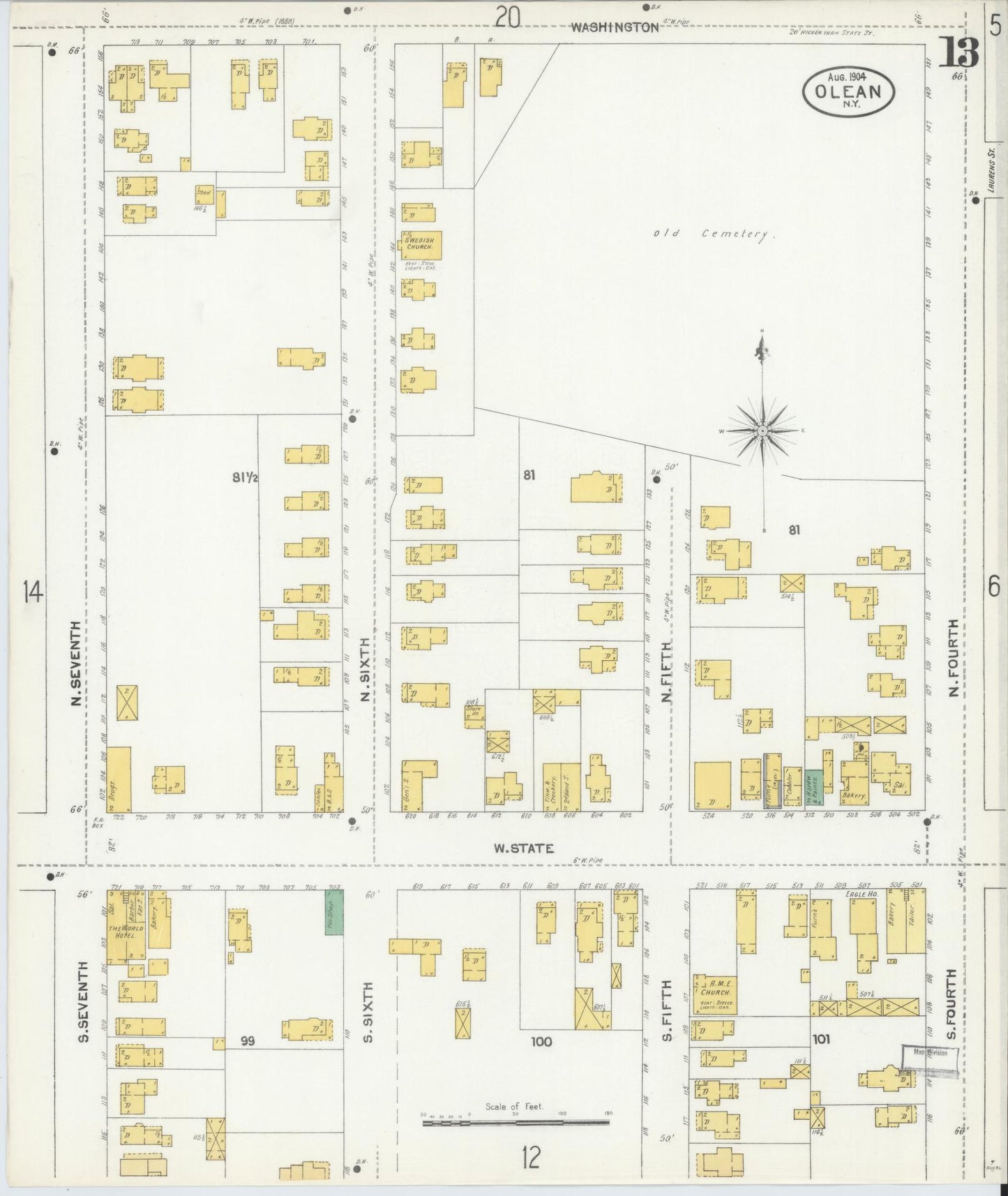Sanborn Fire Insurance Map from Olean, Cattaraugus County, New York (1904), Sheet #0013 - Complete Map Set gallery image, historic Sanborn map, vintage wall art, New York New York