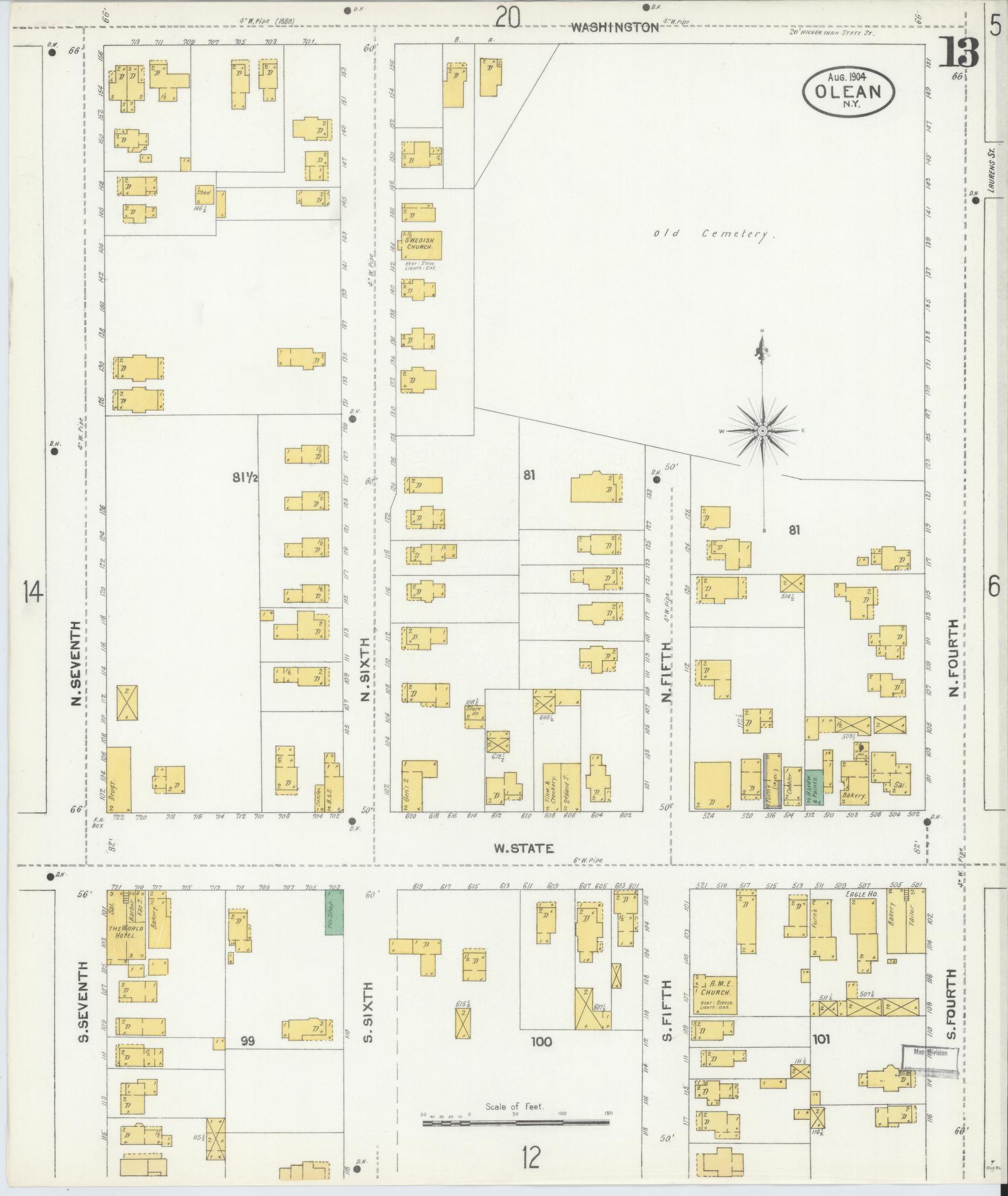 Sanborn Fire Insurance Map from Olean, Cattaraugus County, New York (1904), Sheet #0013 - Complete Map Set gallery image, historic Sanborn map, vintage wall art, New York New York