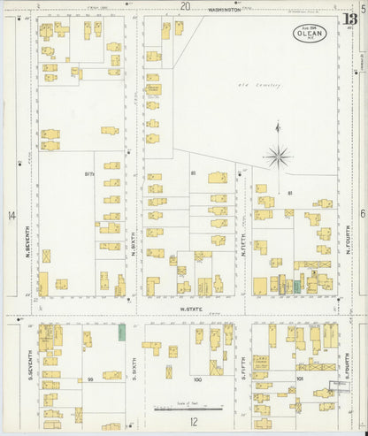 Sanborn Fire Insurance Map from Olean, Cattaraugus County, New York (1904), Sheet #0013 - Complete Map Set gallery image, historic Sanborn map, vintage wall art, New York New York