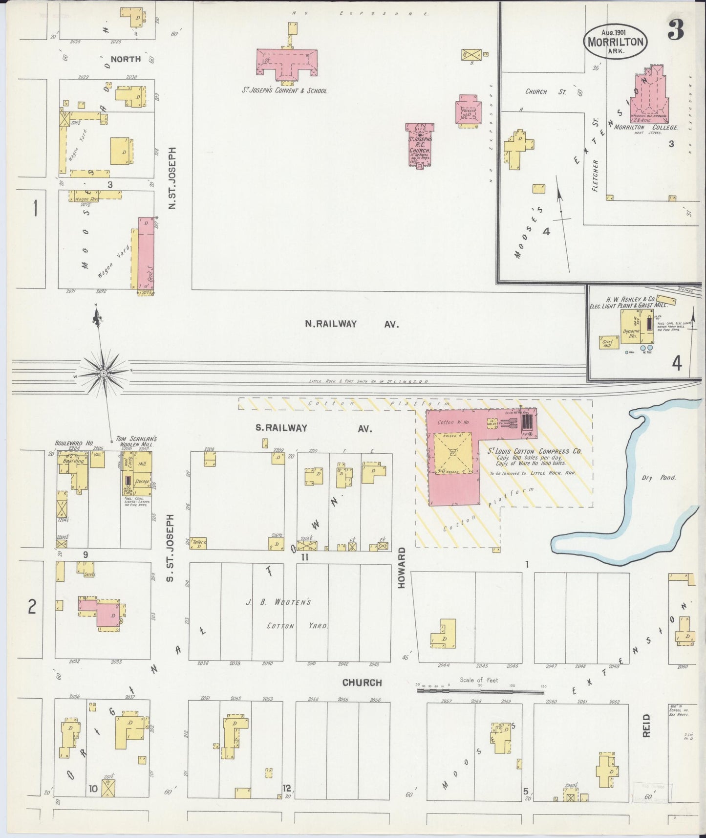 Sanborn Fire Insurance Map from Morrilton, Conway County, Arkansas (1901), Sheet #0003 - Historic Sanborn Fire Insurance Map Print, vintage old map wall art, antique decor, genealogy gift, Arkansas Arkansas map