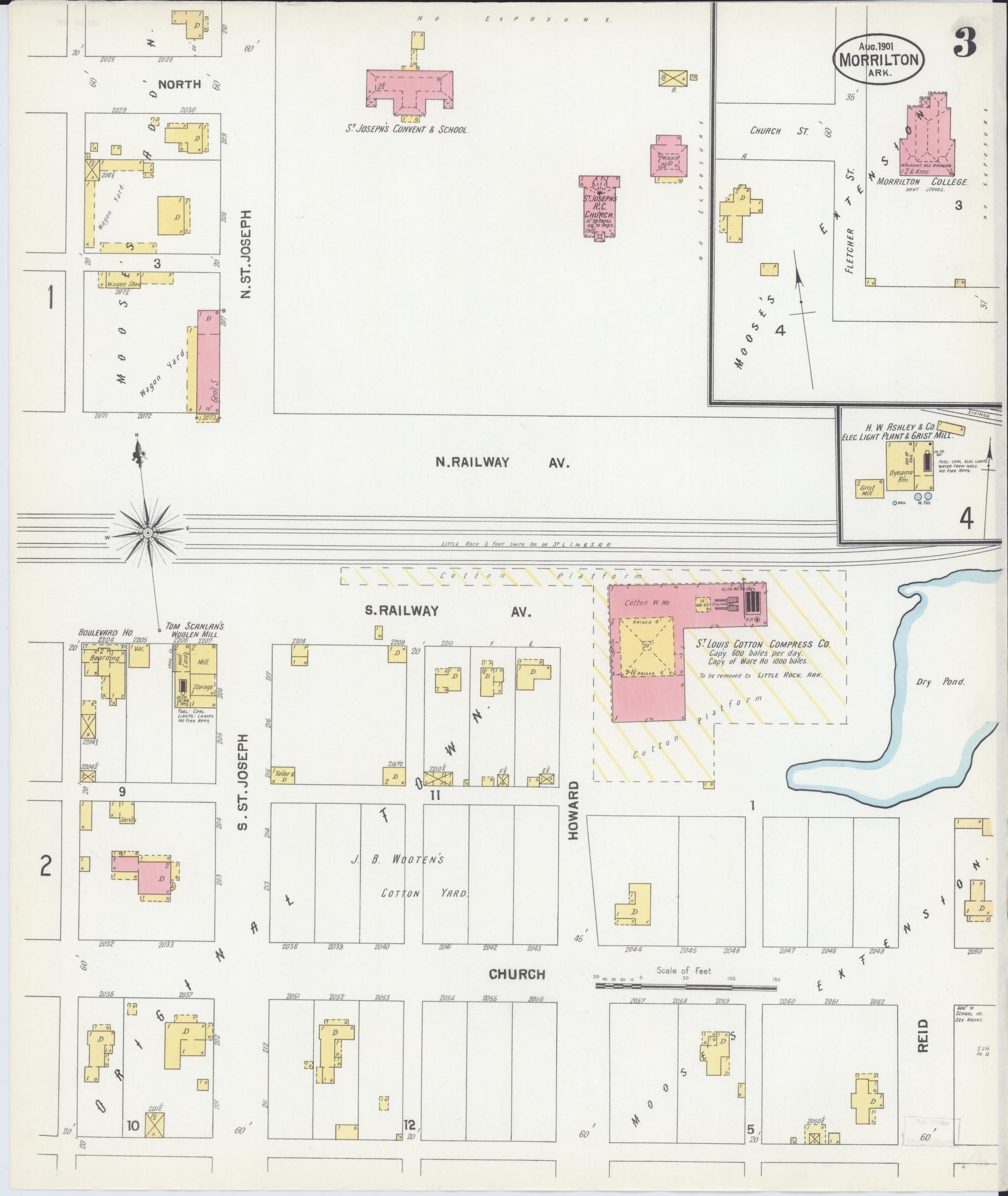 Sanborn Fire Insurance Map from Morrilton, Conway County, Arkansas (1901), Sheet #0003 - Historic Sanborn Fire Insurance Map Print, vintage old map wall art, antique decor, genealogy gift, Arkansas Arkansas map