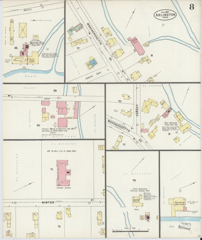 Sanborn Fire Insurance Map from Arlington, Middlesex County, Massachusetts (1897), Sheet #0008 - Historic Sanborn Fire Insurance Map Print, vintage old map wall art, antique decor, genealogy gift, Massachusetts Massachusetts map