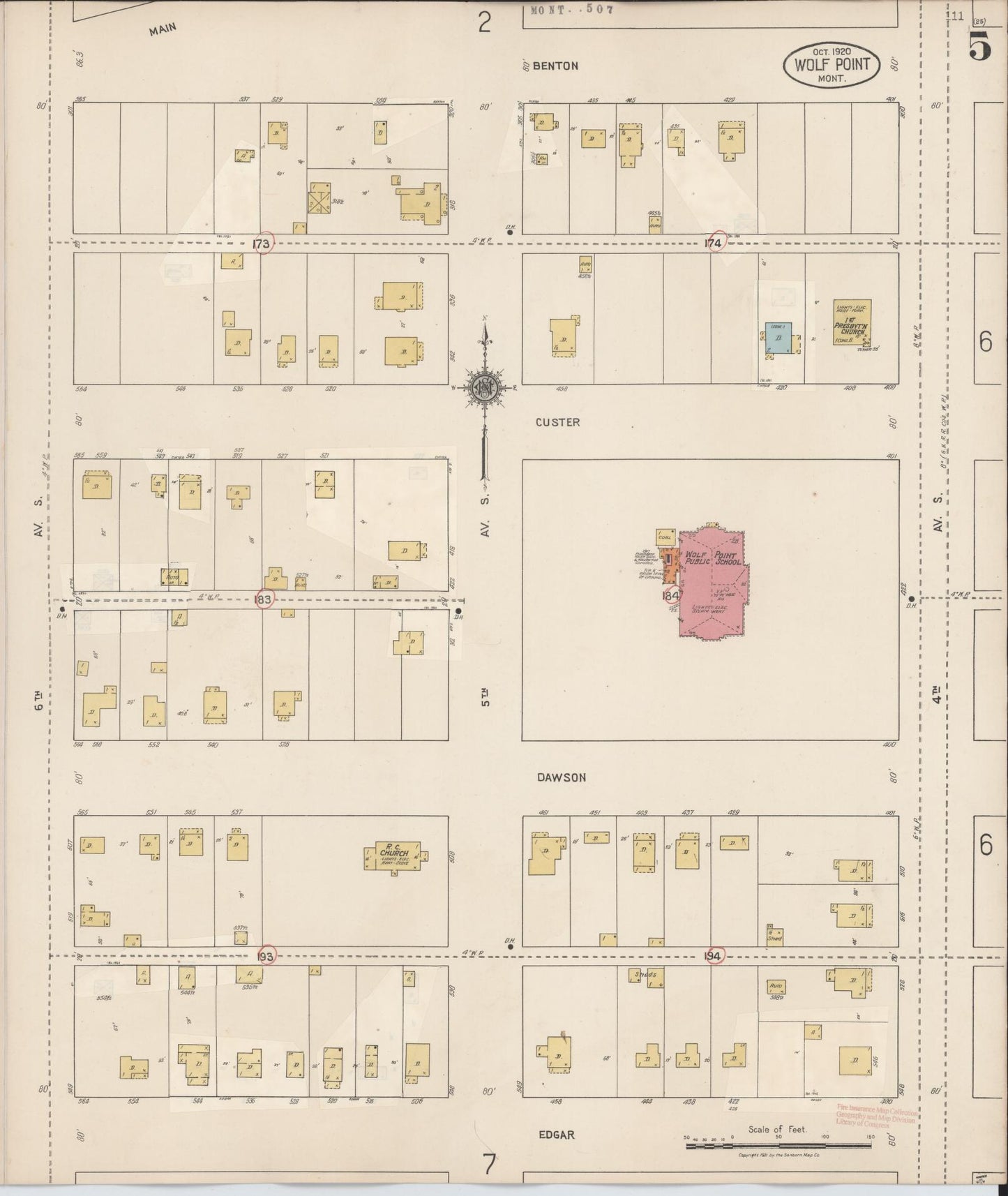 Sanborn Fire Insurance Map from Wolf Point, Roosevelt County, Montana (1930), Sheet #0005 - Historic Sanborn Fire Insurance Map Print, vintage old map wall art, antique decor, genealogy gift, Montana Montana map