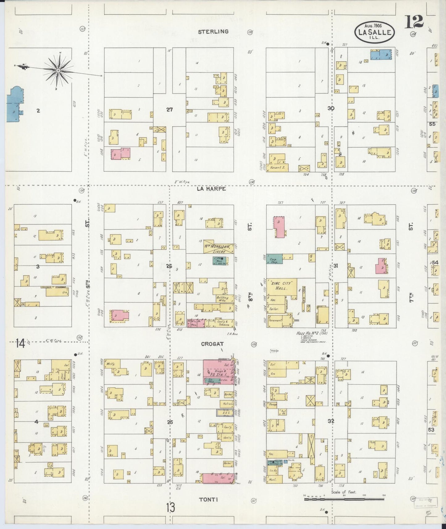 Sanborn Fire Insurance Map from La Salle, La Salle County, Illinois (1906), Sheet #0012 - Complete Map Set gallery image, historic Sanborn map, vintage wall art, Illinois Illinois