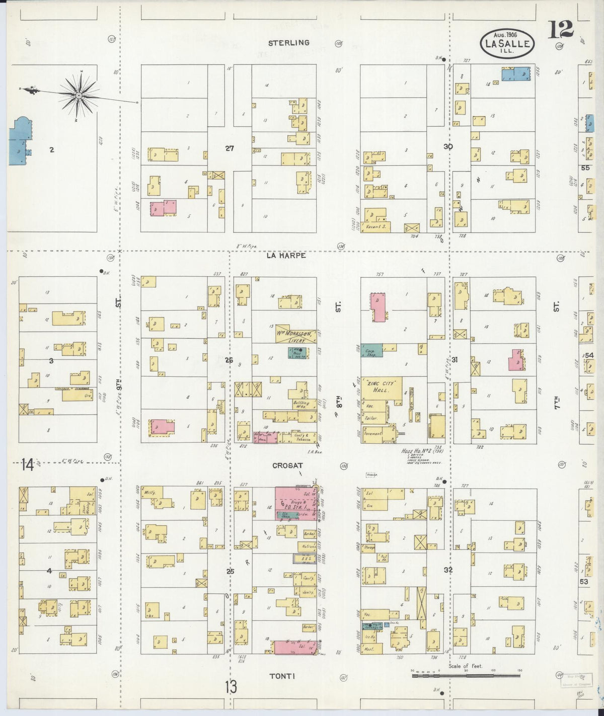 Sanborn Fire Insurance Map from La Salle, La Salle County, Illinois (1906), Sheet #0012 - Complete Map Set gallery image, historic Sanborn map, vintage wall art, Illinois Illinois