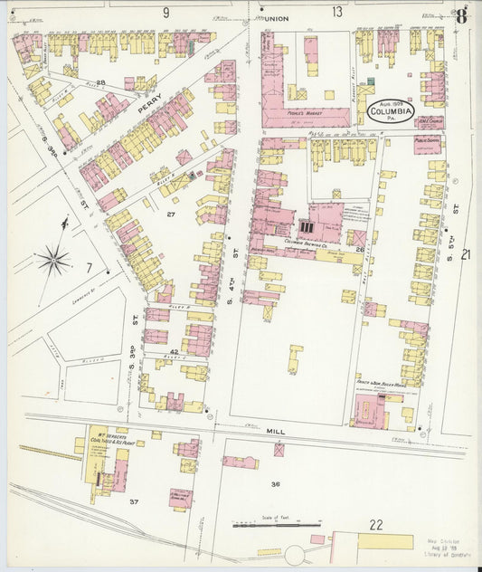 Sanborn Fire Insurance Map from Columbia, Lancaster County, Pennsylvania (1909), Sheet #0008 - Historic Sanborn Fire Insurance Map Print, vintage old map wall art, antique decor, genealogy gift, Pennsylvania Pennsylvania map
