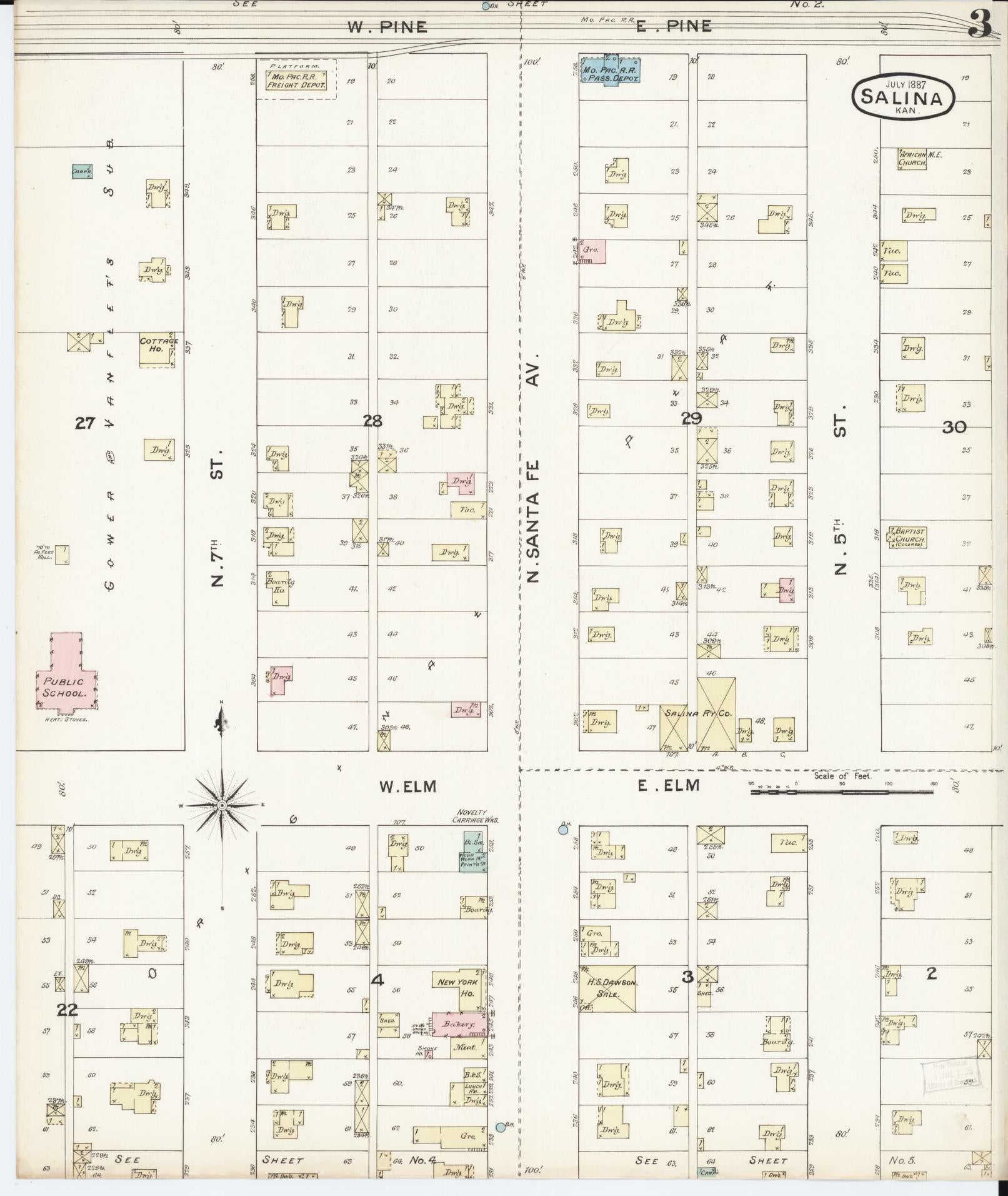 Sanborn Fire Insurance Map from Salina, Saline County, Kansas (1887), Sheet #0003 - Complete Map Set gallery image, historic Sanborn map, vintage wall art, Kansas Kansas