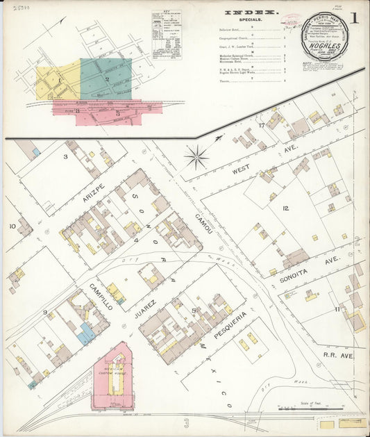 Sanborn Fire Insurance Map from Nogales, Santa Cruz County, Arizona (1893), Sheet #0001 - Complete Map Set gallery image, historic Sanborn map, vintage wall art, Arizona Arizona