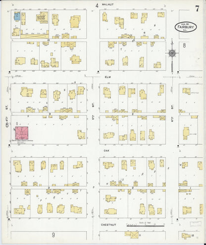 Sanborn Fire Insurance Map from Fairbury, Livingston County, Illinois (1911), Sheet #0007 - Historic Sanborn Fire Insurance Map Print, vintage old map wall art, antique decor, genealogy gift, Illinois Illinois map