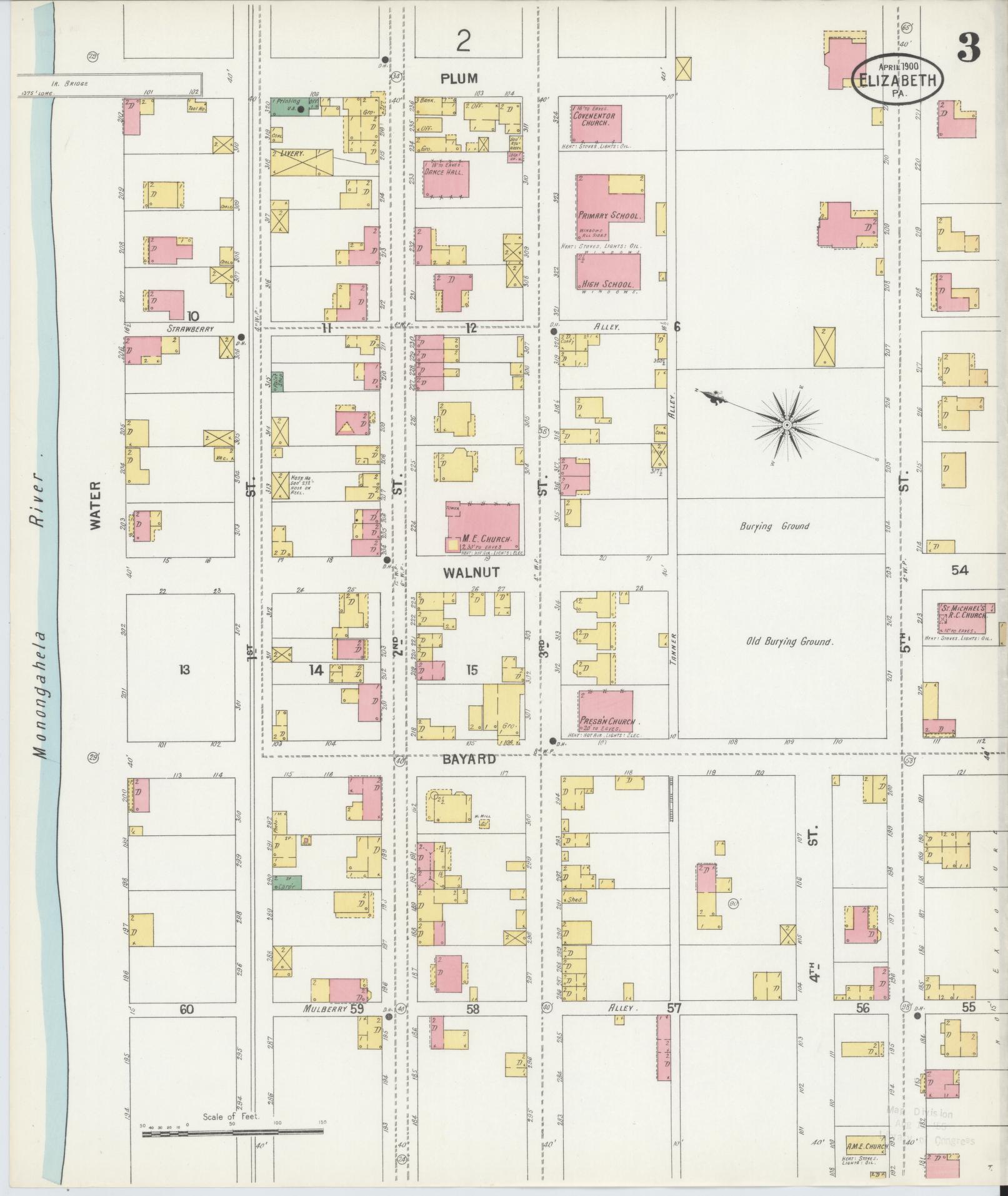 Sanborn Fire Insurance Map from Elizabeth, Allegheny County, Pennsylvania (1900), Sheet #0003 - Historic Sanborn Fire Insurance Map Print, vintage old map wall art, antique decor, genealogy gift, Pennsylvania Pennsylvania map