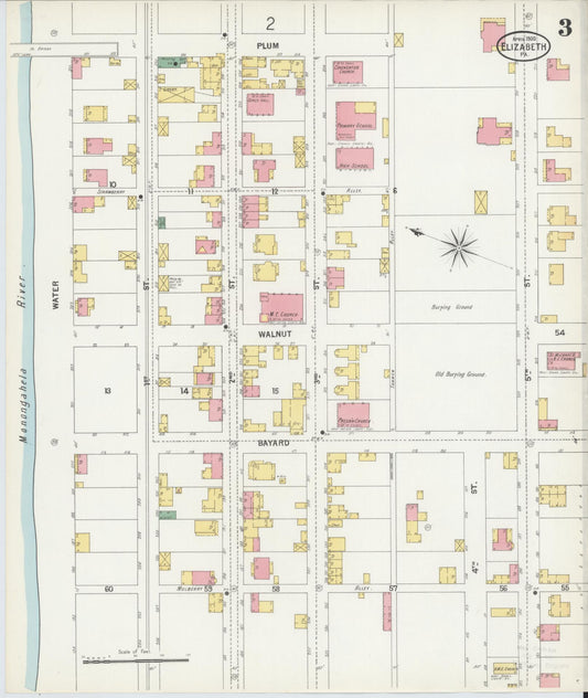 Sanborn Fire Insurance Map from Elizabeth, Allegheny County, Pennsylvania (1900), Sheet #0003 - Historic Sanborn Fire Insurance Map Print, vintage old map wall art, antique decor, genealogy gift, Pennsylvania Pennsylvania map