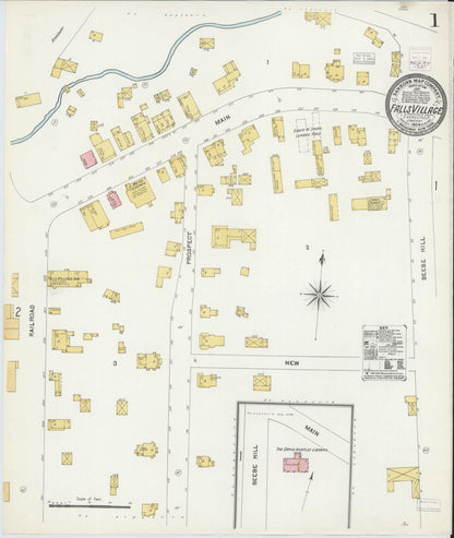 Sanborn Fire Insurance Map from Falls Village, Litchfield County, Connecticut (1904), Sheet #0001 - Complete Map Set gallery image, historic Sanborn map, vintage wall art, Connecticut Connecticut