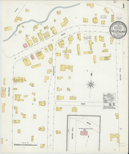Sanborn Fire Insurance Map from Falls Village, Litchfield County, Connecticut (1904), Sheet #0001 - Complete Map Set gallery image, historic Sanborn map, vintage wall art, Connecticut Connecticut