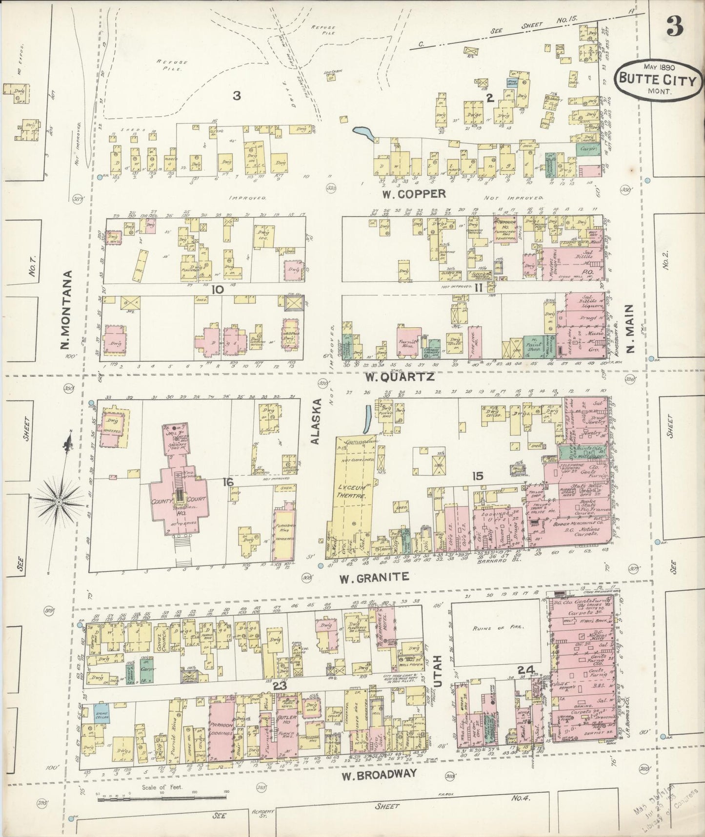 Sanborn Fire Insurance Map from Butte, Silver Bow County, Montana (1890), Sheet #0003 - Complete Map Set gallery image, historic Sanborn map, vintage wall art, Montana Montana