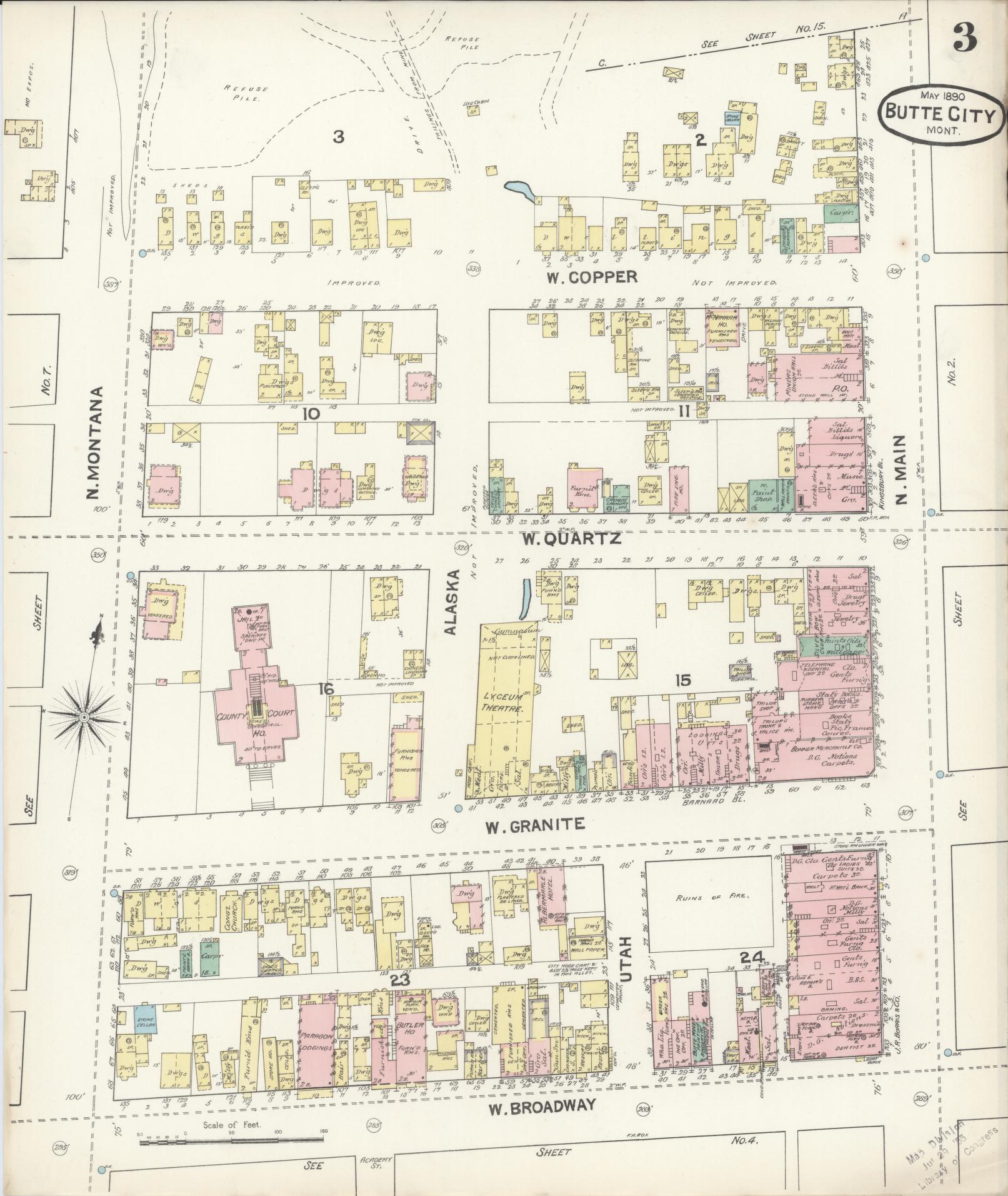 Sanborn Fire Insurance Map from Butte, Silver Bow County, Montana (1890), Sheet #0003 - Complete Map Set gallery image, historic Sanborn map, vintage wall art, Montana Montana