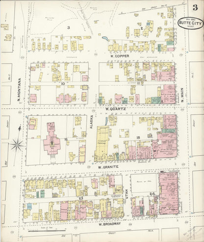 Sanborn Fire Insurance Map from Butte, Silver Bow County, Montana (1890), Sheet #0003 - Complete Map Set gallery image, historic Sanborn map, vintage wall art, Montana Montana