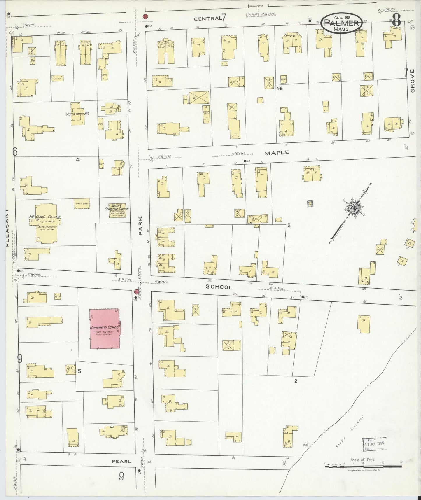 Sanborn Fire Insurance Map from Palmer, Hampden County, Massachusetts (1918), Sheet #0008 - Complete Map Set gallery image, historic Sanborn map, vintage wall art, Massachusetts Massachusetts